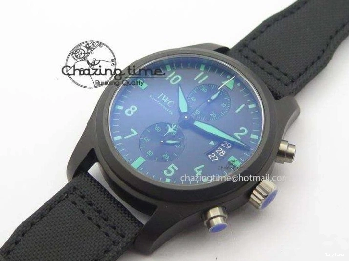 MIROTIME 0128 Pilot Chrono IW388003 Real Ceramic V6F Best Edition Green Markers On Black Nylon Strap A Effortless 7283